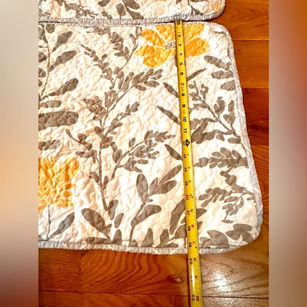 Quilted Floral Yellow/Gray/White King Pillow Sham Set 20x36